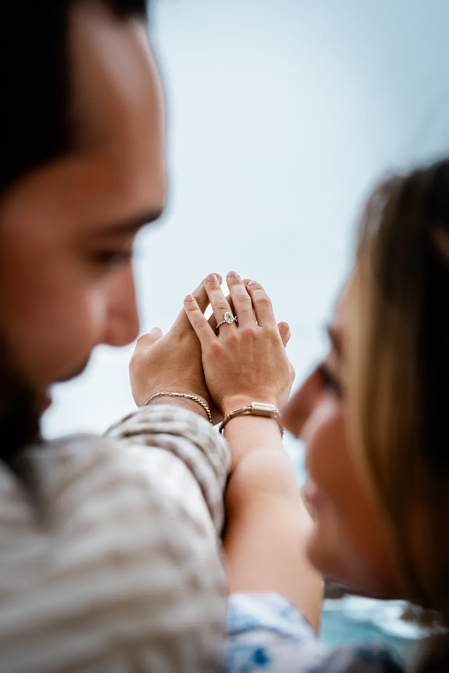 Their hands and the ring, faces close